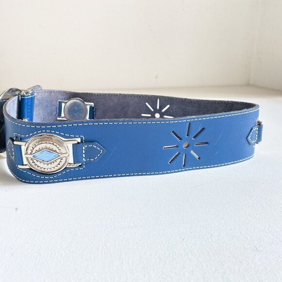 Vintage Leather Rhinestone Unique Western Wide Thick Boho Belt M - Picture 5 of 8